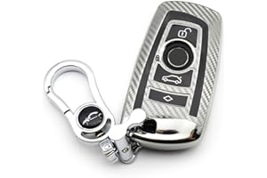 M.JVisun Soft Carbon Fiber Finish Car Key Fob Cover For BMW 1 Series 2 3 4 5 6 7 Series 5GT GT3 GT5 X1 X3 X4 M2 M3 M4 M5 M6 Electroplated TPU Case With Metal Keychain - Silver