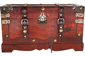 BRYNNBERG | Pirate Treasure Chest Storage Box - Durable Wood & Metal Construction - Unique, Handmade Vintage Design With A Front Lock - Striking Decorative Element | Best Gift | New York 40x19x22cm
