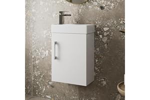 AURORA® 400mm Wall Hung Vanity Unit Furniture, Wash Basin Bathroom Sink, Soft Close Door, Storage Cabinet, White Gloss
