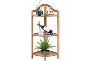 DREAMADE Étagère d'angle à 3 Niveaux, Etagère d'angle en Bambou avec 3 Étagères Sectorielles, Meuble d'angle avec Conception d’Un Angle de 90 Degrés dans Salle de Bain, Chambre à Coucher, Salon