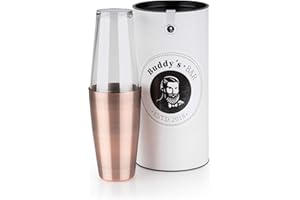 ‎BUDDY´S BAR Buddy´s Bar - Boston Shaker, 700 ml Becher + 400 ml Glas, lebensmittelecht, Edler Cocktailshaker inklusive Geschenkbox, Kupfer antik