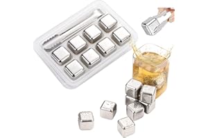 SMTFCTY Cubetti Di Ghiaccio in Acciaio Inox Set , 8 Pietre Per Whisky in D'argento Realizzate Ghiaccio Per Whisky Accessori Bar Cocktail Whiskey Ice Cube Stone Kit, Idea Regalo Donna Uomo