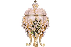 DANILA-SOUVENIRS Decorativo russo uovo in stile Fabergé / portagioie con corona del Imperatore russo e fiori 8 cm crema