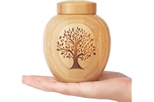 HOOMTREE Kleine Urnen für Menschliche oder Haustier Asche aus Bambus,Kleine Andenkenurnen mit Baum-des-Lebens-Muster Eingraviert,Kleine Tierurnen für Hunde Katze Asche
