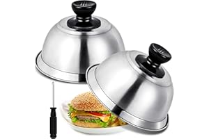 Omtofo 2 unidades de 16 x 6,6 cm Campana para hamburguesas, tapas de acero inoxidable para barbacoa, cocina, bistec, barbacoa y teppanyaki, apto para lavavajillas