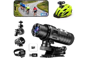 AIKER Dashcam Fahrrad,Verbesserte Version WiFi Action Cam Intelligente Aktive Stabilisierung und Echtzeit-Pegelkorrekturfunktion helmkamera,1080P HD&120°Weitwinkel Action Kamera,Mit 64GB Speicherkarte