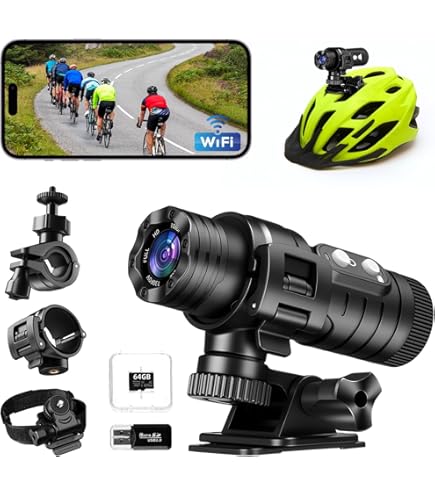 Nisanmoon Sport WiFi Kamera, 120° Motorrad Kamera HD 1080P Sport Kleine Kamera, Sport WiFi Mini DV Kamera, Helm Aktion Kamera unterstützen WiFi Connect und 7 Stunden Aufnahme für Outdoor Aktivitäten