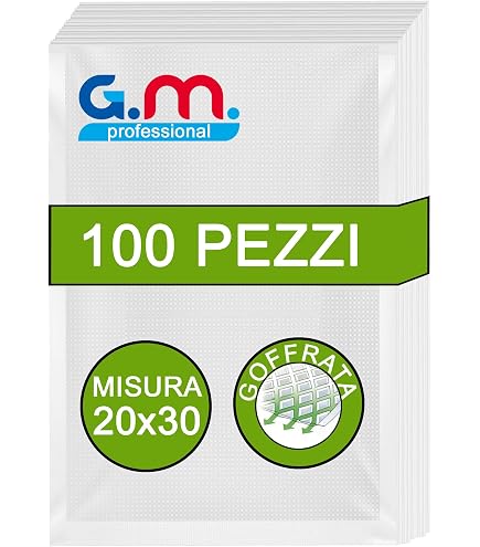 100 Buste Sottovuoto Lisce 40x30 Cm, Alta Barriera PA/PE 90/100 Micron, Per Sous-vide E Freezer Fino A -25°C, Sicurezza Alimentare