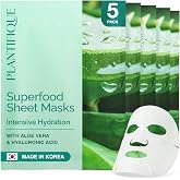 PLANTIFIQUE Facial Sheet Mask Hydration Heaven 5 pack &ndash; Aloe Vera &amp; Hyaluronic Acid Hydrating &amp; Refreshing Face Masks &ndash; Korea