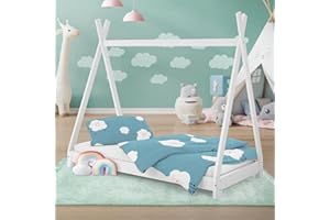 ‎ML DESIGN MODERN LIVING ML-Design Kinderbett Tipi 80 x 160 cm mit Lattenrost, Weiß, Kiefernholz, Indianer Bett aus Massivholz, Hausbett für Mädchen und Jungen, Kinderhaus Jugendbett Holzbett Bettenhaus Spielbett Zelt Holz
