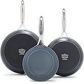 Greenpan Valencia Pro 3 Piece Hard Anodized Frying Pan Set, Ceramic Nonstick 8", 9.5", 11", Induction Safe, PFA-Free Cookware
