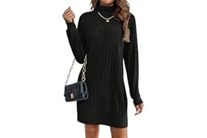 Zeagoo Rollkragenkleid Damen Strickkleid Langarm Rippstrick Pulloverkleid Kuschelig Warm Herbstkleid Winterkleid Elegant Figurbetont Modisches Damenkleid