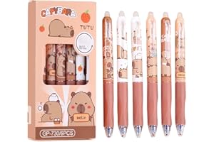FloralGrace 6 Pieces Kawaii Cartoon Capybara Gel Pens, Quick Drying Retractable Pen Set, Retractable Kawaii Pens, Novelty Animal Pens, Capybara Theme Party Gifts