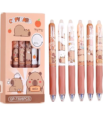 Capybara - Set Di 4 Penne Gel Cancellabili, Retrattili
