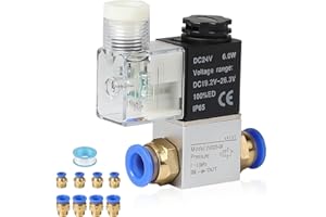 EXLECO 24V Pneumatisches Magnetventil DC Elektrisches Magnetventil 1/4" 2/2-Wege mit Pneumatik Steckverbinder Solenoid Druckluft Ventil Aluminium für Pneumatisches System 6mm & 10mm Luftschlauch IP65