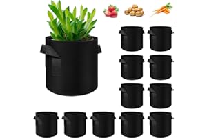 ‎WHATWEARS WHATWEARS 12 Stück 12 Liter Pflanzenbeutel, verdickte Vliesstofftöpfe mit Griffen, Gemüse-Pflanzbeutel, Behälter, Stoff-Pflanzgefäße für Garten, Gemüse/Blume/Pflanze/Obst Outdoor (schwarz)