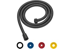 GEFIRE Flexible de Douche, Tuyau de Douche en Acier Inoxydable, Raccord Fileté Universel (G1/2", 1,5M), Anti-Torsion et Anti-Pliure, Flexible Douchette avec 4 Limiteur De Débit d'Eau, Noir