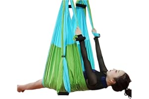 Anti-Gravity Aerial Yoga Fitness Hammock, Height Adjustment, Hanging Handle Inversion Swing Sling Hammock for Relaxing and Injury-Free Training (Sky Blue