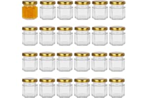 Yishik 1.5oz Hexagonal Glass Jam Jars with Gold Screw Lids, 24 Pack 45ml Storage Jars for Jams,Fruits,Nuts,Spices,Jellies,Baby Foods or Handmade desserts