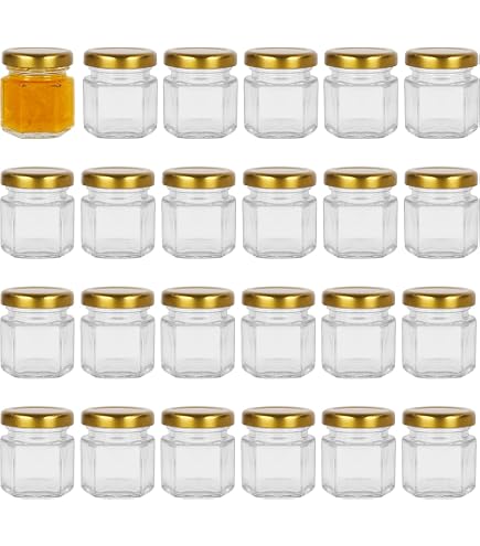 25 Mini Barattoli In Vetro Da 41 Ml Con Coperchio Dorato - Per Marmellate, Miele, Salse, Campioni, Bomboniere E Regali - Ideali Per Colazione - 2