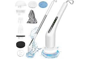 FIYAPOO Cepillo Electrico Limpieza Hogar, Cepillo Limpieza Hogar Giratoria con 8 Cabezales de Cepillo Intercambiables y Mango Ajustable para Baño, Cocina, Automóvil, Piso, Inodoro, Ventana