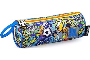 Julian Ross Astuccio Tombolino Per Bambino Sport – Portapenne Cilindro Scuola Azzurro – 21x8 cm – Chiusura Zip – Poliestere Resistente – Idea Regalo Calcio Tennis Basket