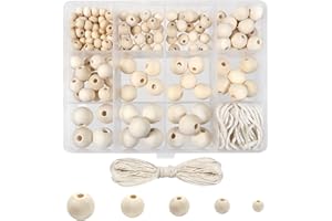 TOAOB THE ONE AND ONLY BABY TOAOB 160 Piezas Juego Cuentas de Madera 6mm a 14mm Natural Tamaño Mixtos Bolas de Redondas con Agujero Grandes Abalorios Incluye 5M Cuerda Algodón para Decoraciones Haciendo Joyería