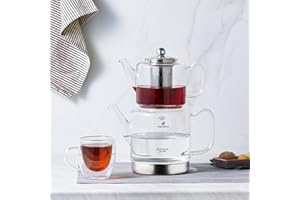 Karaca Dora Set de Théière en Verre Borosilicate avec Infuseur en Acier Inoxydable, Bouilloire de 2 L et Théière en Verre de 1 L avec Filtre, Théière Turque, Caydanlik