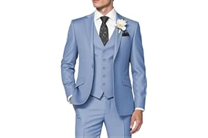 HUUTOE Costume 3 pièces ajusté pour homme avec blazer, gilet et pantalon de smoking, pour l’été, mariage, bal de fin d'année, affaires