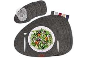 ‎SÖLMO sølmo I Designer Tischset Grau aus Filz - Oval I Hitzebeständig I 4er Platzset mit Untersetzer, Tischsets, Platzdeckchen I Tischdeko Winter, Grau [Dark Stone]