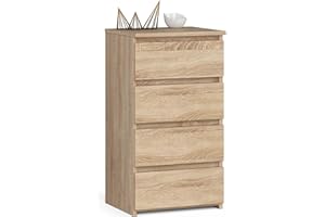 ‎AKORD AKORD Kommode CL4 40 cm | 4 Schubladen | Schrank | für das Wohnzimmer | für das Schlafzimmer | B40 x H74 x T35 cm | Gewicht 18,4 kg | Sonoma Eiche/Sonoma Eiche