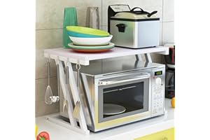 THINFAR Stabiles Regal aus Holz für Mikrowelle mit Haken, Halterung für Mikrowelle mit 2 Ebenen, Halterung für Küchenregal (57 x 38 x 38 cm – Z weiß)