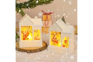 WOKDSBL Lot de 2 lanternes de noël à LED en Forme de Maison, décoration de noël illuminée à l'intérieur pour Rebord de fenêtre, Table et Salon