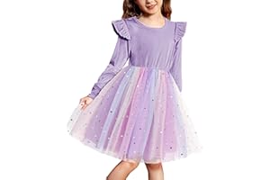 Arshiner Velvet Dress for Girls Ruffle Long Sleeve Tulle-Dress Children's Winter Outfit Little Princess Wedding Christmas Party-Dress with Sequins 2-7 Years
