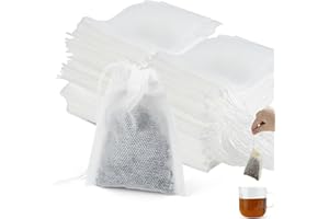 VONSERA 100 Bolsitas de Té Desechables para Rellenar con Cordón de Cierre 7 x 9 cm, Filtro de Té para Té a Granel, Especias y Café (Blanco)