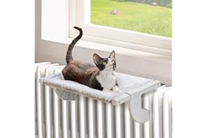 MEWOOFUN Hamaca para gatos calefacción, cama para gatos, ventana para gatos, hamaca ajustable con cojín de 2 lados, cama estable para gatos de hasta 18 kg, gris