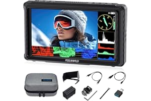 FEELWORLD FW568PRO 6 Pollici Monitor da Campo,1200nit DSLR Monitor Fotocamera con batteria F750 e borsa per il trasporto 4K HDMI, 3D Lut Focus Peaking Assist Full Waveform Video Field Monitor