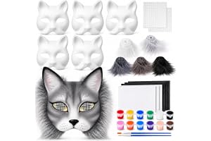 Forhandy Therian Mask kattmask djur katt mask 6 stycken | Papper Therian Mask med fuskpäls ögonnät och filtduk ansikte med ti