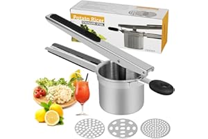 Eyeleaf Stainless Steel Potato Ricer with 3 Interchangeable Discs,Potato Ricer Masher with Silicone Handle, Ricer for Mashed Potatoes Press Vegetables and Fruits,Easy to Clean