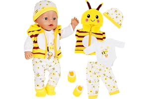 5 stycken dockkläder för 14–18 tums babydockor | 35–43 cm bin overall kläder hatt strumpor långa ärmar byxor väst söta bin 43