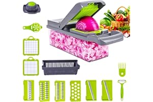 XIANGBIN Vegetable Chopper Slicer Dicer 14-in-1 Fruits Cutter Mandoline Slicer Food Chopper/Cutter with 8 Stainless Steel Blades, Adjustable & Dicer with Storage Container Grey