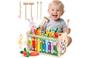 Fajiabao Montessori Spielzeug ab 1 Jahr- 7 in 1 Hammerspiel Holzspielzeug Motorikspielzeug Xylophon Kinder 1 Jahr Lernspielzeug, Kinderspielzeug Geschenk 1 2 Jahr Junge Mädchen Taufgeschenke