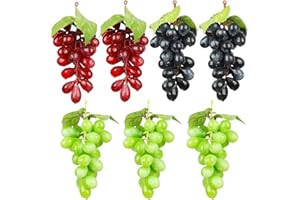 NUWIQ Uvas de plástico, 7 uvas artificiales, decoración de uvas artificiales, uvas artificiales, pinchos de uva para decoración de vino, soportes de frutas artificiales