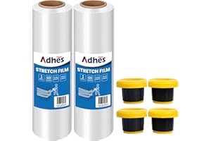 ADHES TAPE PURSUIT OF PERFECTION ADHES Stretch Shrink Wrap Roll, 380mm x 305m, 2 roll Clear Pallet Wrap, 60 Gauge Industrial Film Wrap Strength Plastic Moving Wrap for Pallet Wrap, Furniture Wrapping Moving & Protection