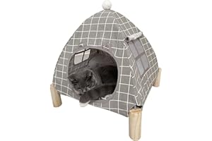 Nockovi 2-in-1 Katzenzelt Holzrahmen Katzenbett Katzenhängematte Schnelle Montage und Demontage Tragbares Indoor/Outdoor Haustierzelt Haus für Katzen, Welpen und andere Kleintiere-Grauer Chevron
