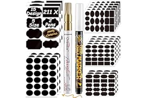 DZSEE® Etykiety do Tablic Kredowych Samoprzylepne, Etykiety Samoprzylepne do Słoików, Naklejki do Tablic Kredowych, Uniwersalne Naklejki do Słoików z Przyprawami Kuchennymi, Butelkami|211+2 pióra