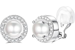 Sllaiss Kolczyki Clip On dla kobiet Kolczyki z klipsem Okrągłe kolczyki z cyrkoniami i perłami bez przekłucia Klipsy do uszu Złoty Srebrny klips Na kolczykach