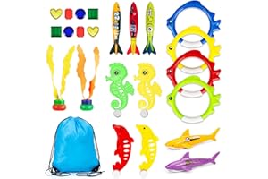 WINAROI 24 Stück Tauchspielzeug für Kinder Set, Pool Spielzeuge mit Tauchringe Seetang Torpedo Tauchjuwel Poolspielzeuge Schwimmspielzeug mit Tragetasche für Poolparty Schwimmbad Outdoor