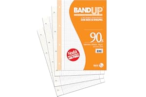BM BeMore – Ricambi Bandup A4 Con Banda Rinforzata – Rigatura Q – Quadretti 5Mm Con Margini Per Elementari – Formato Convenienza Da 160 Fogli – Carta 90G/Mq - 0122257
