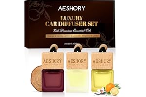 AESHORY Ambientador Coche Cítricos 3 X 8ml, Aceites Esenciales Naturales Colgante para Automóvil, Ambientadores Coche con Absorbe Olores - Naranja & Vainilla, Limón & Lavanda, Bergamota & Cedro